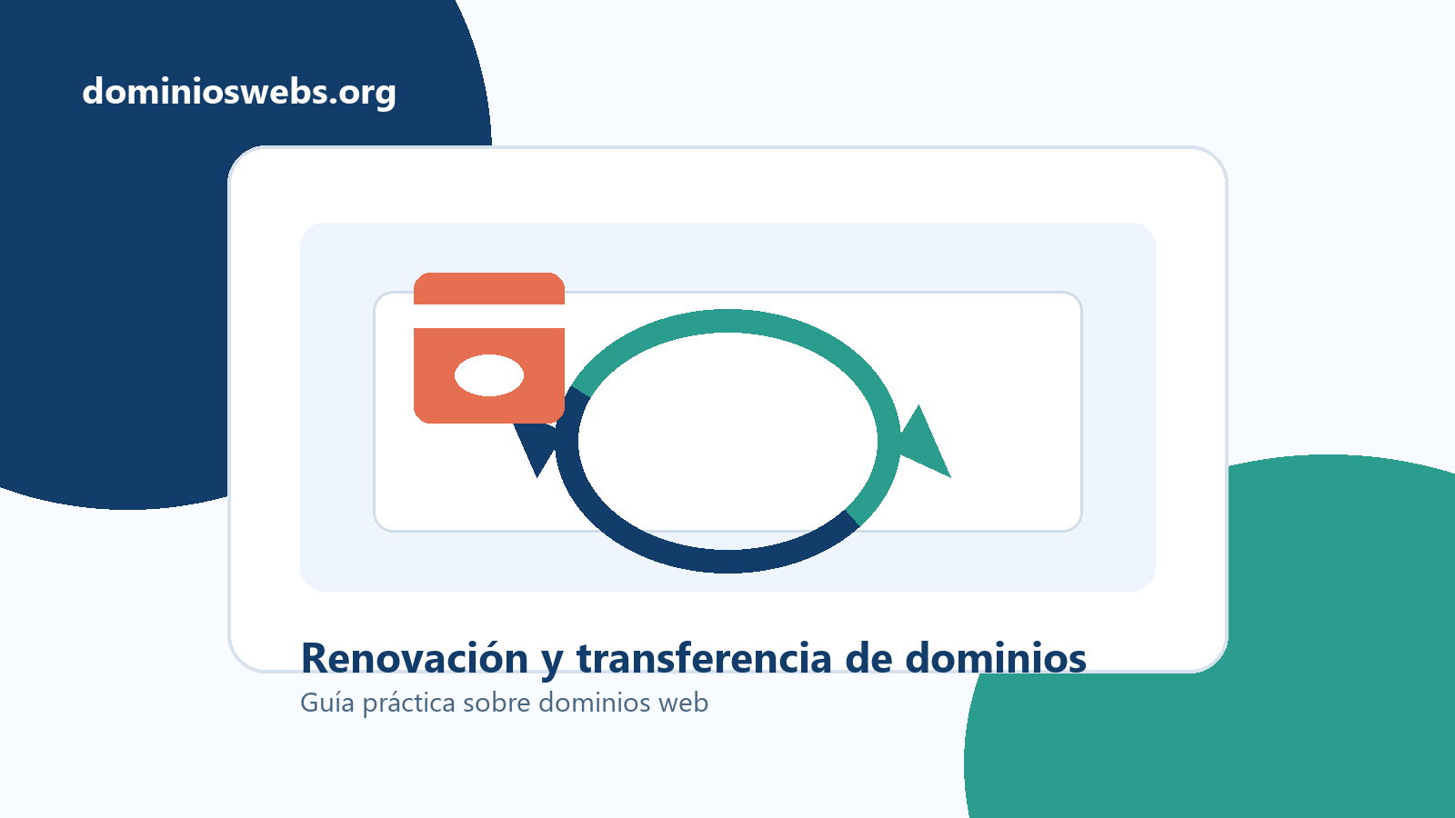 Ilustración sobre renovación y transferencia de dominios con calendario, flechas y servidores